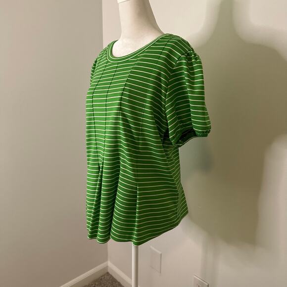 Maeve Anthropologie green & white striped short sleeve top size L - Picture 3 of 13